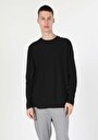 thumb-Regular Fit Yuvarlak Yaka Düz Erkek Siyah Uzun Kol Örme Tişört