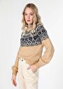 thumb-Regular Fit Yuvarlak Yaka Etnik Kadın Bej Kazak