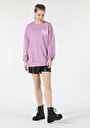 thumb-Oversize Fit Yazılı Mor Kadın Sweatshirt