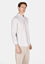 thumb-Regular Fit Shirt Neck Çizgili Erkek Ekru Uzun Kol Gömlek