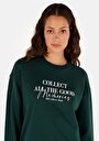 thumb-Regular Fit Yuvarlak Yaka Baskılı Kadın Yeşil Sweatshirt
