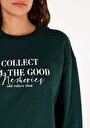 thumb-Regular Fit Yuvarlak Yaka Baskılı Kadın Yeşil Sweatshirt