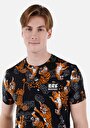 thumb-Regular Fit Yuvarlak Yaka Pamuklu Baskılı Erkek Siyah Kısa Kol Tişört