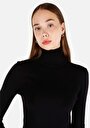 thumb-Slim Fit Balıkçı Yaka Kadın Viskoz Karışımlı Siyah Kazak