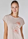 thumb-Regular Fit Yuvarlak Yaka  Kadın Bej Kısa Kol Tişört Cl1063241