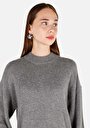 thumb-Regular Fit Yuvarlak Yaka  Kadın Gri Kazak