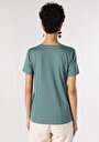 thumb-Regular Fit V Yaka Düz Kadın Yeşil Kısa Kol Tişört