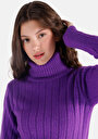 thumb-Slim Fit Turtle Neck Düz Kadın Mor Kazak