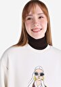 thumb-Regular Fit Yuvarlak Yaka Baskılı Kadın Ekru Sweatshirt