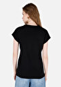 thumb-Regular Fit Yuvarlak Yaka Baskılı Kadın Siyah Kısa Kol Tişört