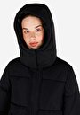 thumb-Regular Fit Kapüşonlu Fermuarlı Astarlı  Kadın Siyah Mont