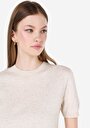 thumb-Regular Fit Pamuk Karışımlı Yuvarlak Yaka Kadın Ekru Kısa Kol Kazak