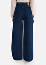thumb-Regular Fit Yüksel Bel Geniş Paça Kadın İndigo Denim Jean Pantolon