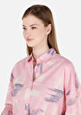 thumb-Relax Fit Shirt Neck Baskılı Kadın Pembe Uzun Kol Gömlek