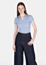 thumb-Slim Fit Polo Yaka Düz Kadın Mavi Kısa Kol Tişört