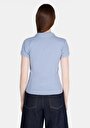 thumb-Slim Fit Polo Yaka Düz Kadın Mavi Kısa Kol Tişört