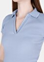 thumb-Slim Fit Polo Yaka Düz Kadın Mavi Kısa Kol Tişört