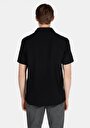 thumb-Regular Fit Shirt Neck Cepsiz Düz Erkek Siyah Kısa Kol Gömlek
