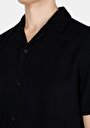 thumb-Regular Fit Shirt Neck Cepsiz Düz Erkek Siyah Kısa Kol Gömlek
