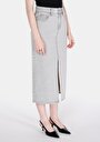 thumb-Slim Fit Düz Fermuarlı Kadın Gri Etek
