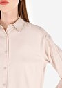 thumb-Regular Fit Shirt Neck Düz Kadın Bej Uzun Kol Gömlek