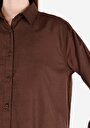 thumb-Regular Fit Shirt Neck Cepsiz Düz Kadın Kahverengi Uzun Kol Gömlek