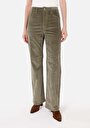 thumb-Regular Fit Yüksek Bel Geniş Paça Kadın Yeşil  Pantolon