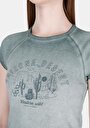 thumb-Slim Fit Yuvarlak Yaka Pamuklu Baskılı Kadın Yeşil Kısa Kol Tişört