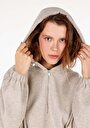 thumb-Regular Fit Örme Kapüşonlu Kadın Bej Sweatshirt