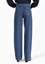 thumb-Regular Fit Yüksel Bel Geniş Paça Kadın İndigo Jean Pantolon