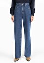 thumb-Regular Fit Yüksel Bel Geniş Paça Kadın İndigo Jean Pantolon