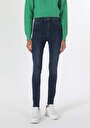 thumb-Skinny Fit Yüksek Bel Dar Paça Kadın İndigo Jean Pantolon