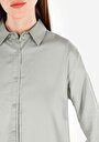 thumb-Regular Fit Shirt Neck Cepsiz Düz Kadın Yeşil Uzun Kol Gömlek