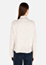 thumb-Regular Fit Dik Yaka Düz Kadın Ekru Kazak