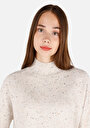 thumb-Regular Fit Dik Yaka Düz Kadın Ekru Kazak