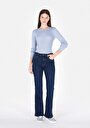 thumb-Regular Fit Orta Bel Bootcut Kadın Koyu İndigo Denim Jean Pantolon