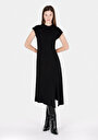 thumb-Regular Fit Düz Kadın Siyah Kısa Kol Elbise