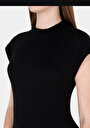 thumb-Regular Fit Düz Kadın Siyah Kısa Kol Elbise