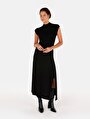 thumb-Regular Fit Düz Kadın Siyah Kısa Kol Elbise