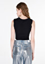 thumb-Slim Fit Kayık Yaka Düz Kadın Siyah Kolsuz Tişört
