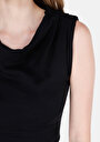 thumb-Slim Fit Kayık Yaka Düz Kadın Siyah Kolsuz Tişört