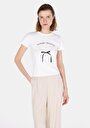 thumb-Slim Fit Yuvarlak Yaka Baskılı Kadın Beyaz Kısa Kol Tişört