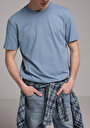 thumb-Regular Fit Yuvarlak Yaka Pamuklu Düz Erkek Mavi Kısa Kol Tişört