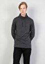 thumb-Regular Fit Yarım Balıkçı Yaka  Erkek Antrasit Uzun Kol Tişört