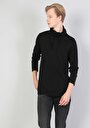thumb-Regular Fit Yarım Balıkçı Yaka  Erkek Siyah Uzun Kol Tişört
