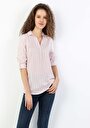 thumb-Regular Fit Shirt Neck Kadın Pembe Uzun Kol Bluz