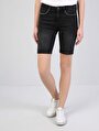 thumb-Super Slim Fit Yüksel Bel  Kadın Siyah Jean Şort