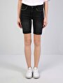 thumb-Super Slim Fit Yüksel Bel  Kadın Siyah Jean Şort