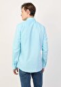 thumb-Slim Fit Shirt Neck Düz Erkek Turkuaz Uzun Kol Gömlek