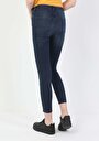 thumb-Super Slim Fit Orta Bel Dar Paça Kadın Koyu İndigo Jean Pantolon